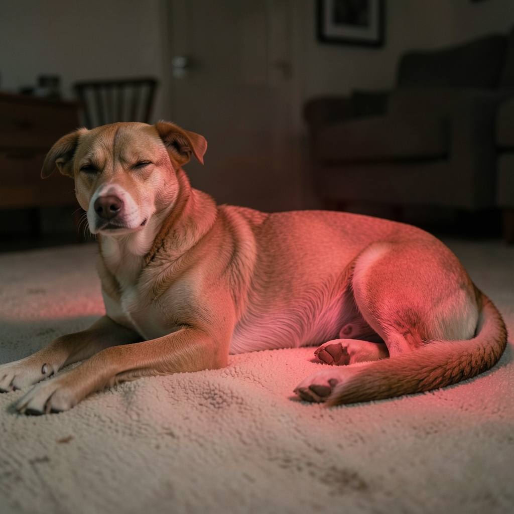 Perro recibiendo luz roja de 660 nm sobre la articulacion de la cadera